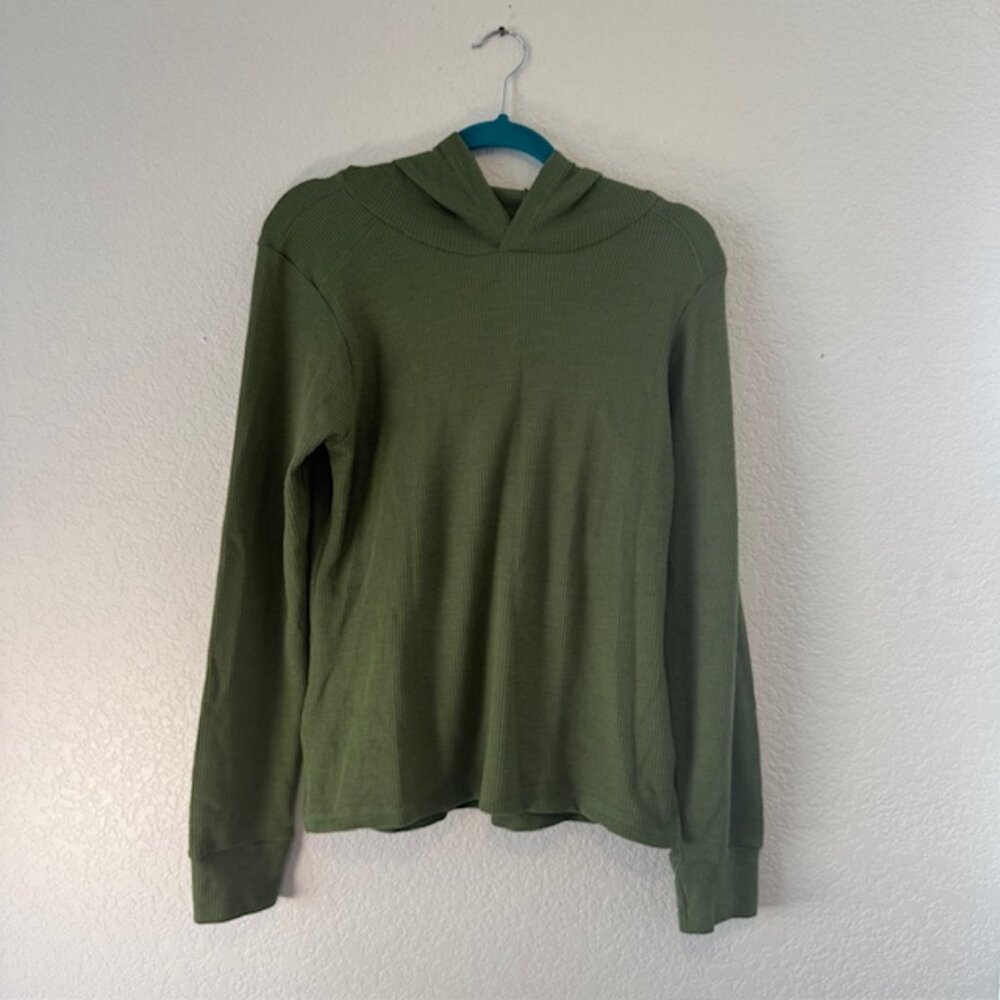 Body Glove Hoodie Womens‎ Large Olive Green Waffle Knit Long Sleeve Pullover